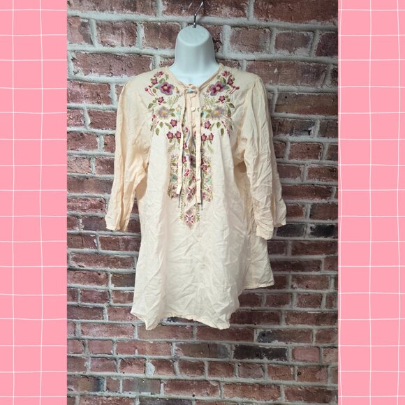 Women's JOHNNY WAS Boho Embroidered Floral Tunic Top XL - Picture 1 of 8